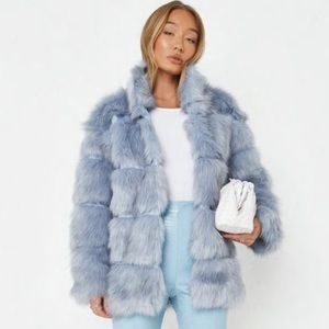 Missguided blue pelted faux fur high collar coat